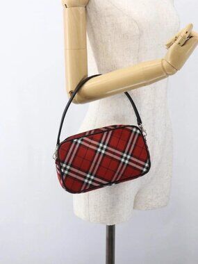 BURBERRY Nova Check Blue Label Accessory Pouch Nylon Red Black Auth am10838V
